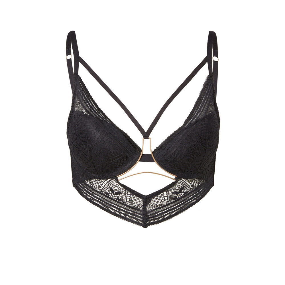 Soutien-gorge push-up à détails liens et bijou - noir noir.