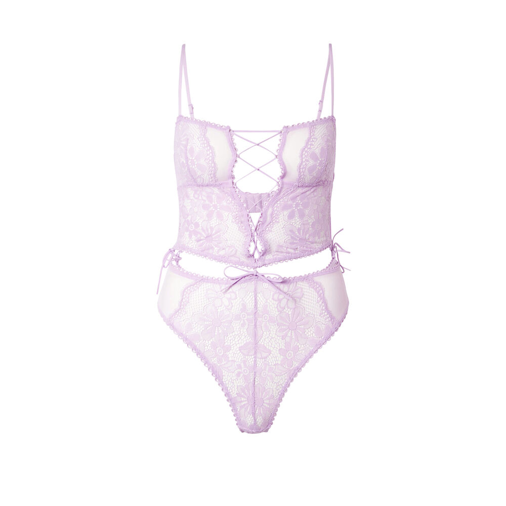 Body tout dentelle effet corset - lilas violet.
