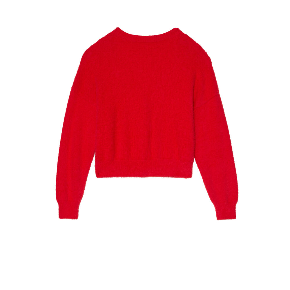 Cardigan en polaire à bouton - rouge rouge.