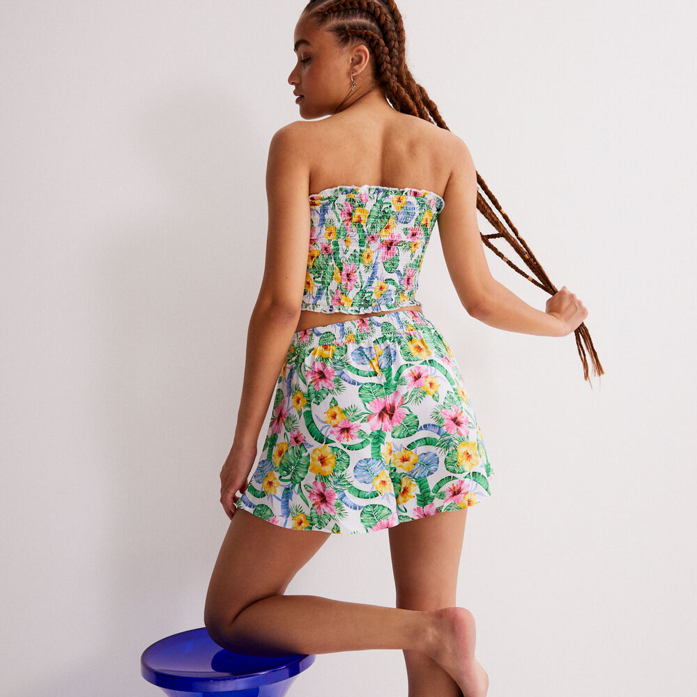 Top froncé bandeau imprimé fleurs - écru ecru.