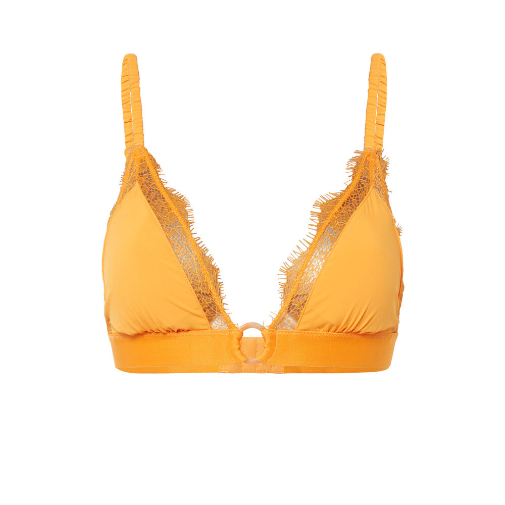 Soutien-gorge triangle sans armatures en micro et dentelle - mangue orange.