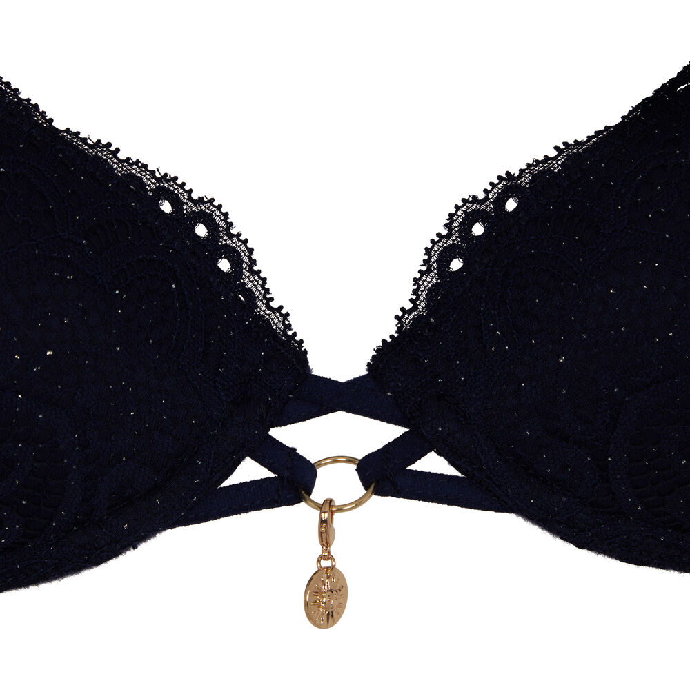 Soutien-gorge ampli en dentelle brillante - bleu nuit bleu nuit.