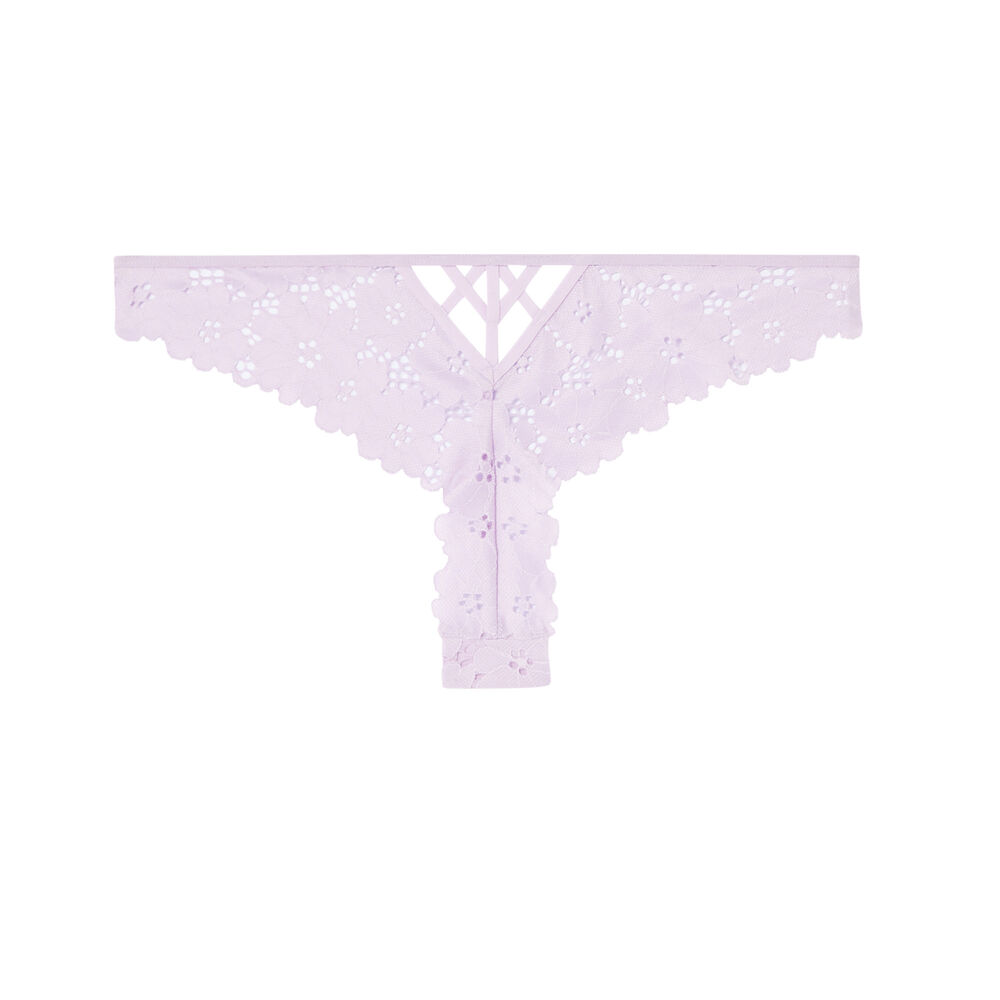 Tanga tout dentelle ajourée - lilas violet.