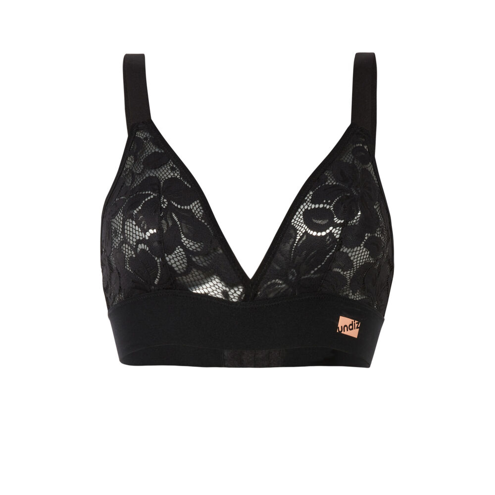 Soutien-gorge triangle à dentelle florale sans armatures - noir noir.