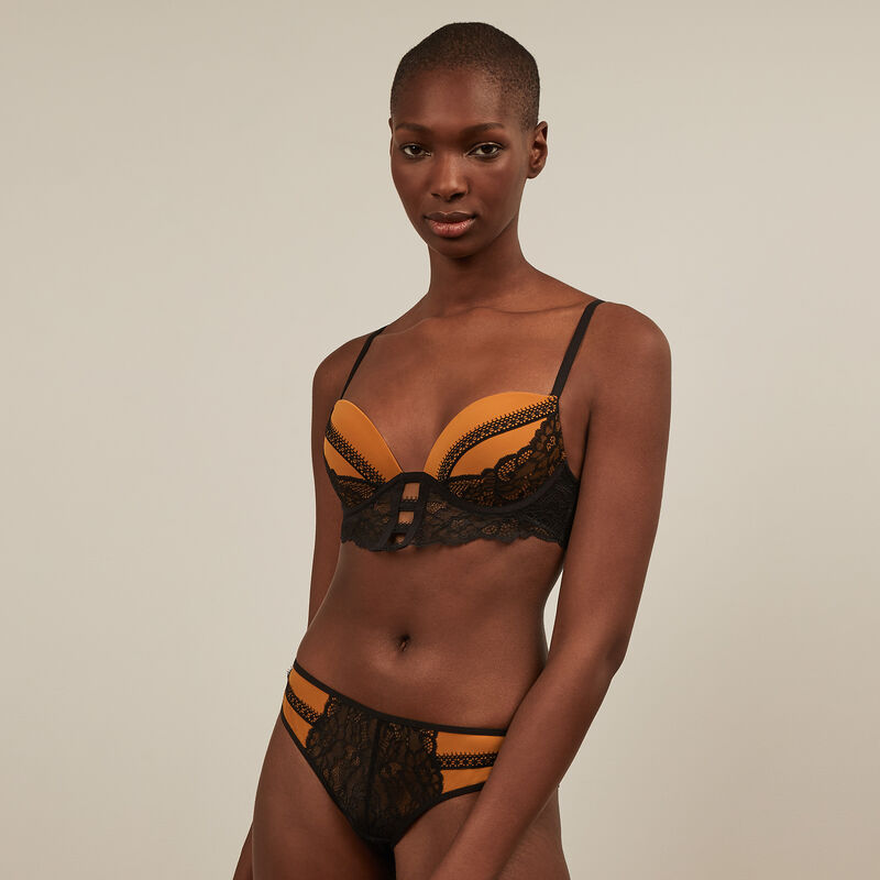 Soutien-gorge push-up micro et dentelle - noir et beige Soutien-gorge push-up micro et dentelle - noir et beige ;