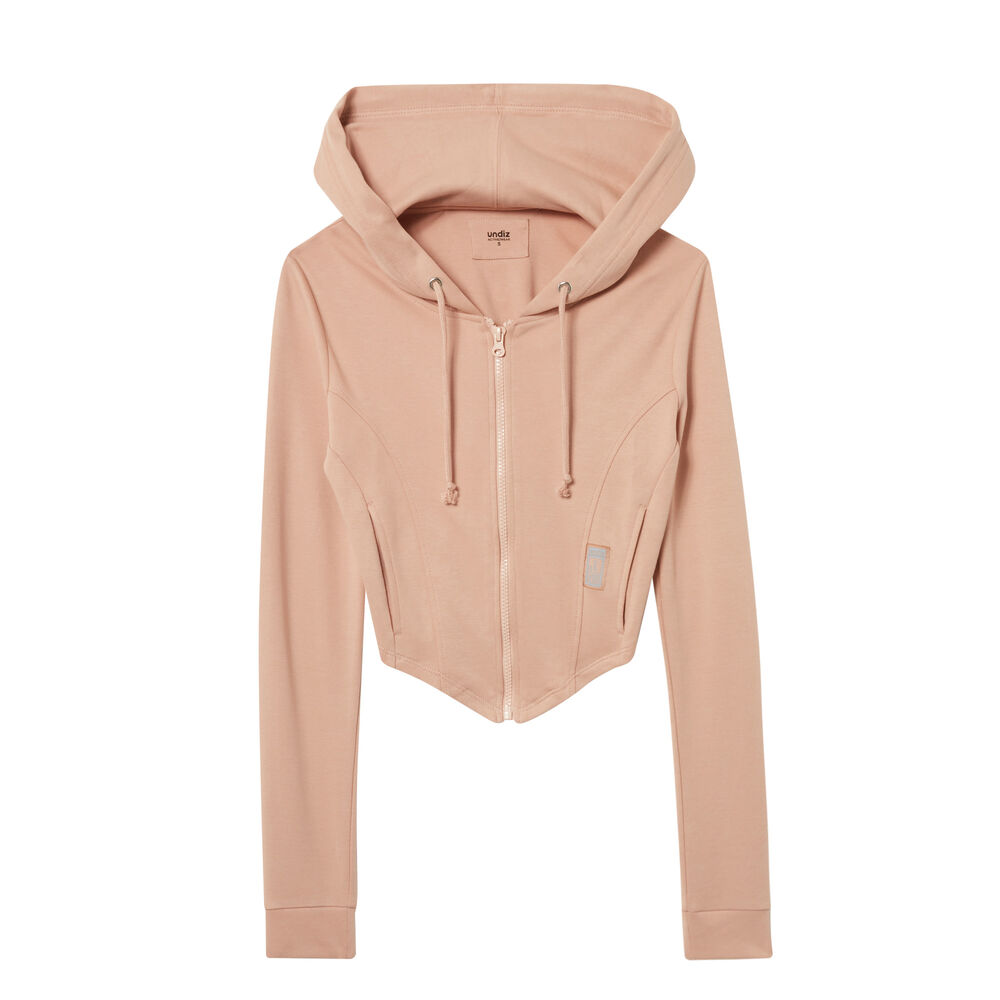 Veste crop effet corset échancré dos straight - nude beige.