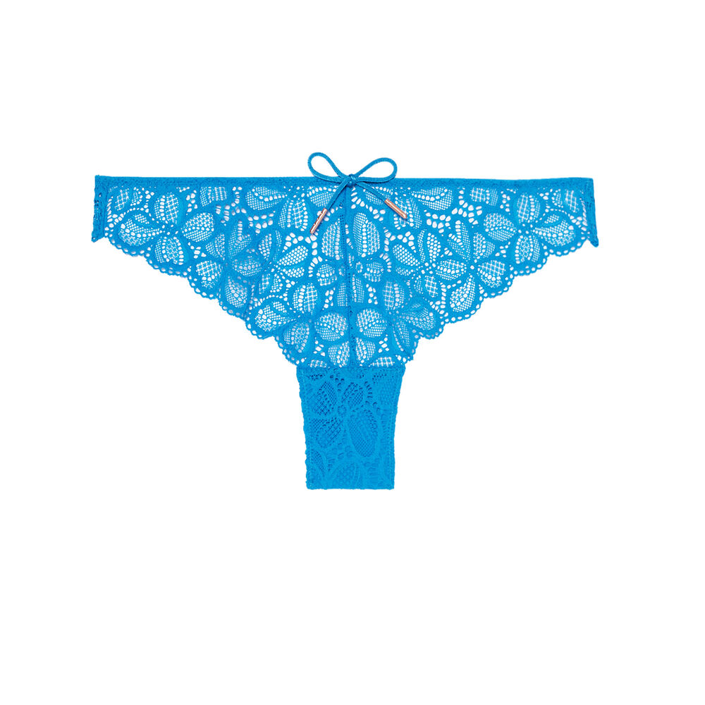 Tanga en dentelle détail noeud - bleu bleu.