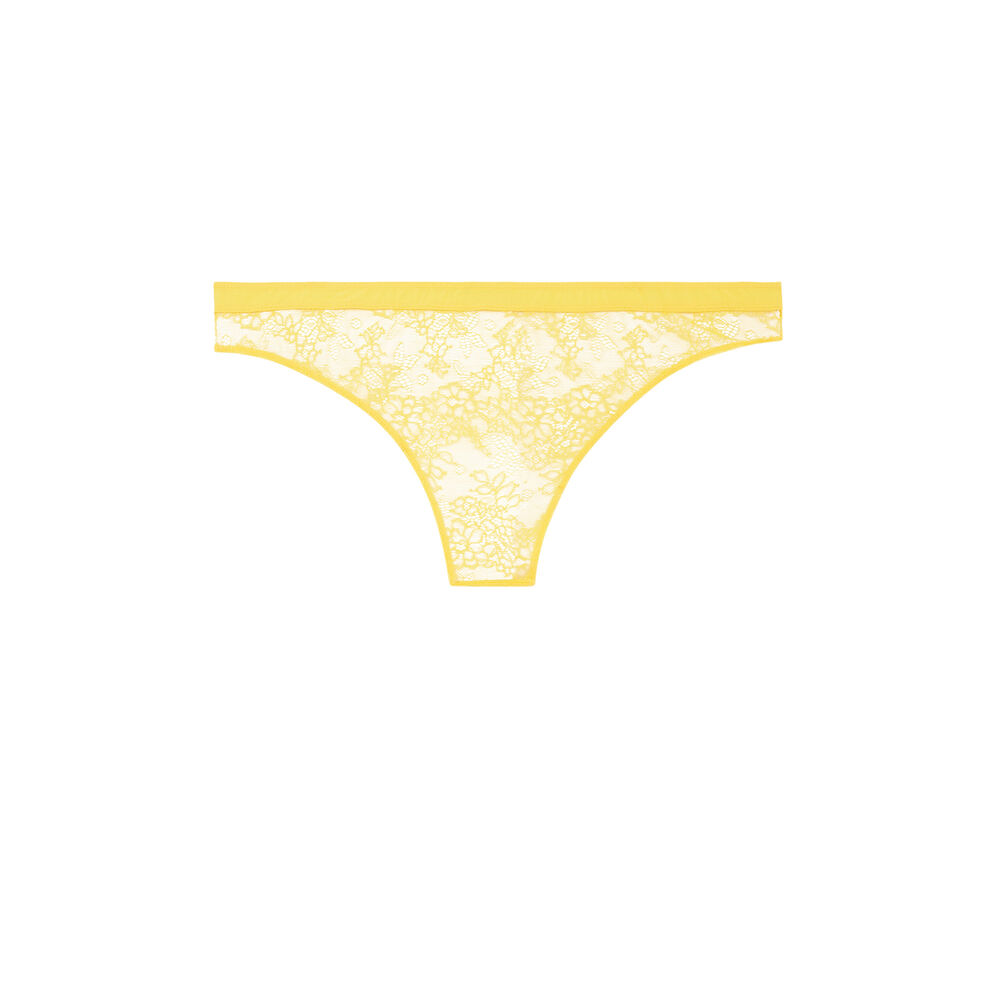 Tanga en dentelle - jaune jaune.