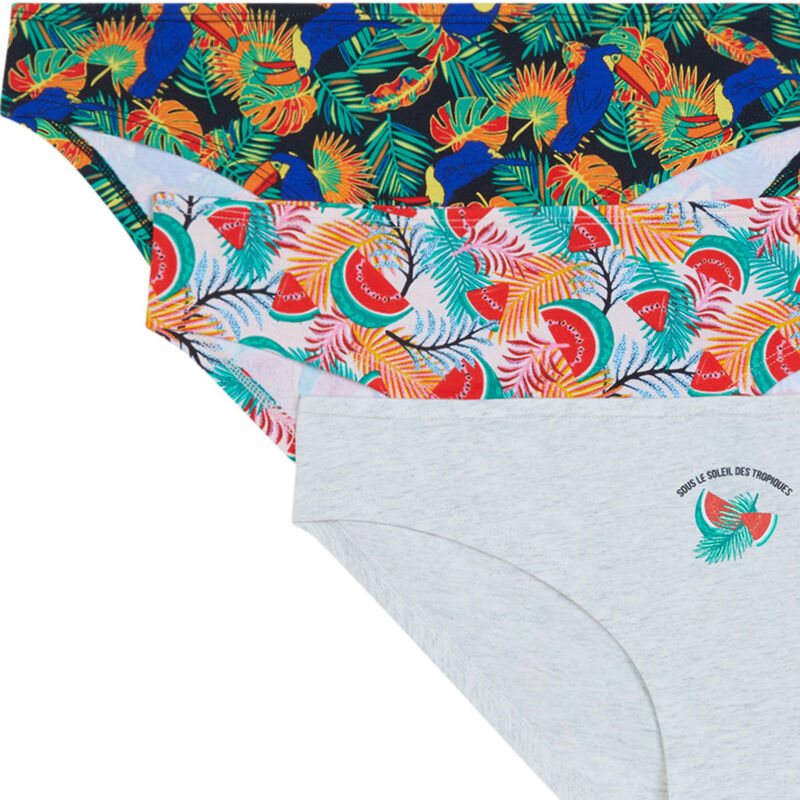 Lot de 3 culotte imprimé tropical - gris Lot de 3 culotte imprimé tropical - gris;