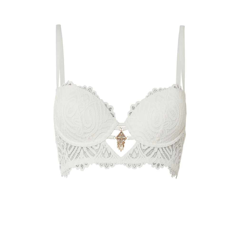 Soutien-gorge ampli bustier détail bijou - ecru ecru.