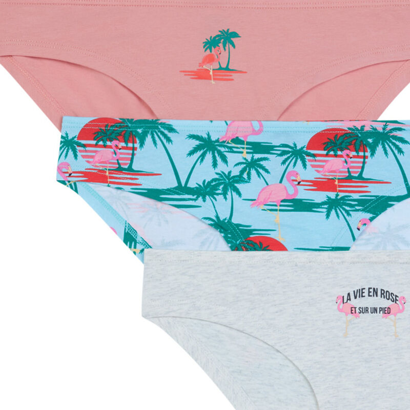 Lot de 3 culottes imprimé palmier - rose clair Lot de 3 culottes imprimé palmier - rose clair;