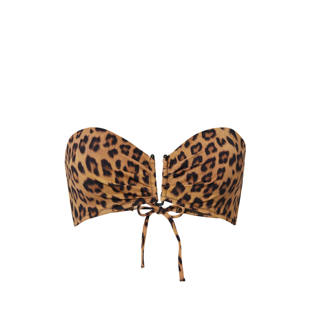 Haut de maillot bandeau imprimé léopard - marron marron.