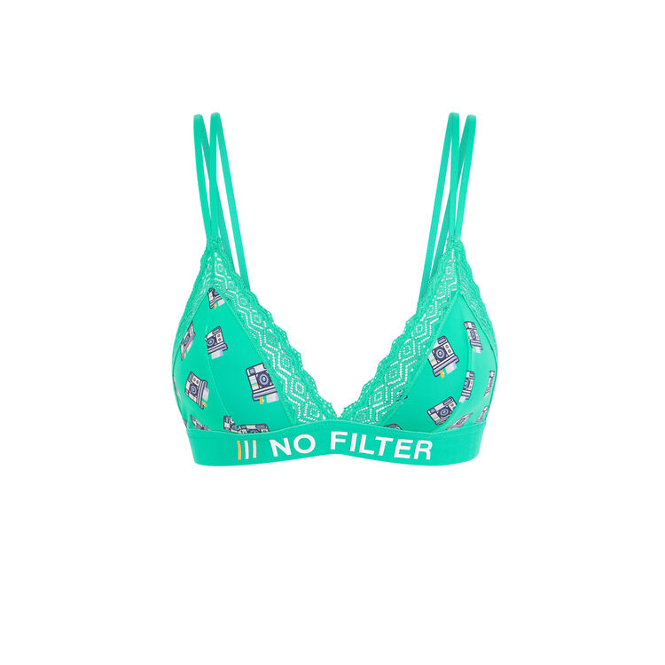 Soutien-gorge triangle sans armatures en mciro polyminiz vert émeraude.