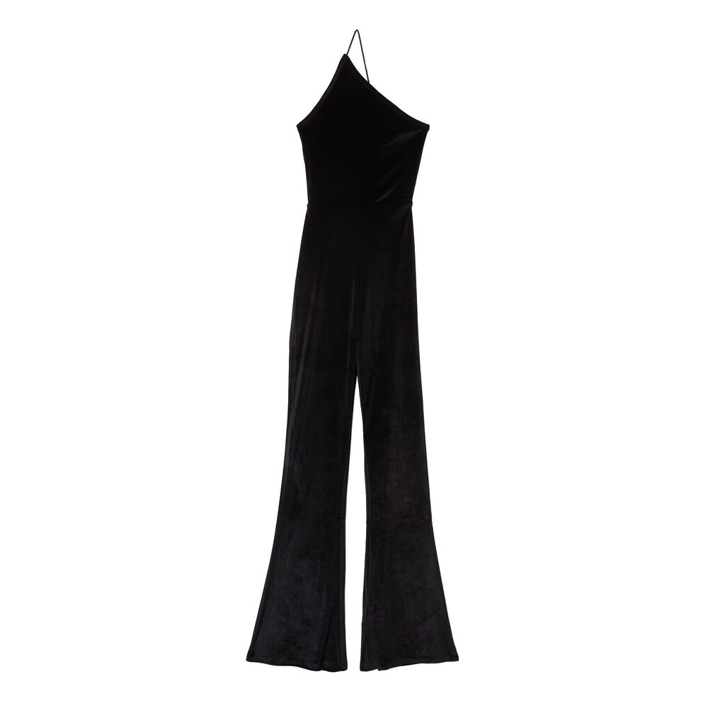 Combinaison asymétrique aya x undiz en velours - noir noir.