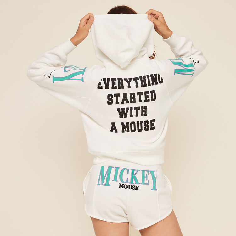 Sweat à capuche molleton print mickey mickeymousiz blanc cassé.