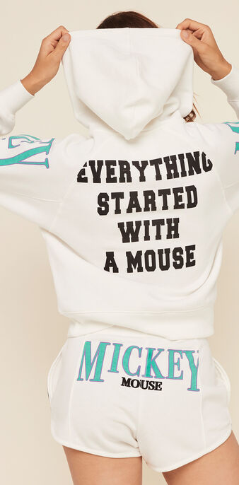 Short molleton print mickey mickeymousiz blanc cass&eacute;.
