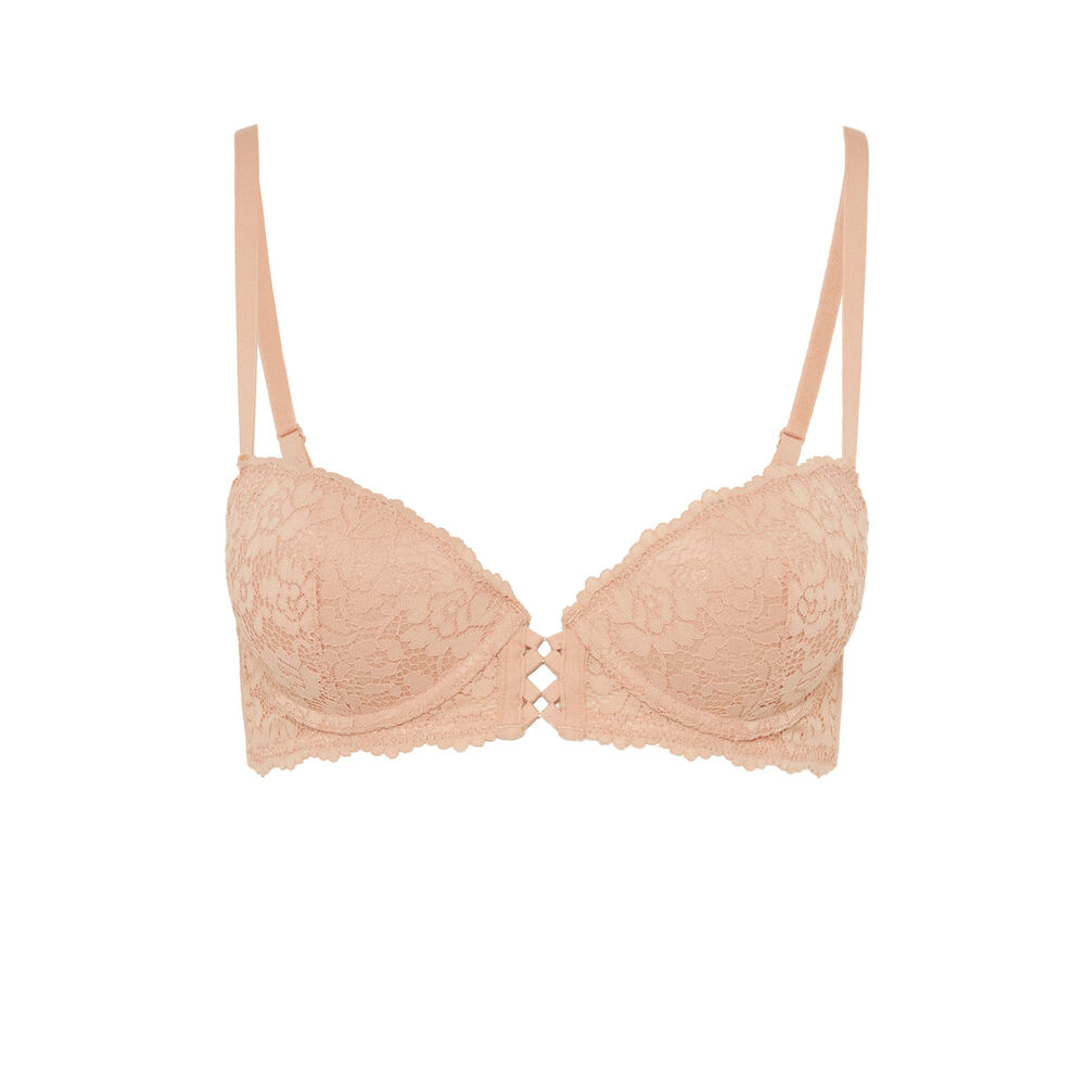 Soutien-gorge push-up en dentelle fleurie - rose nude rose.
