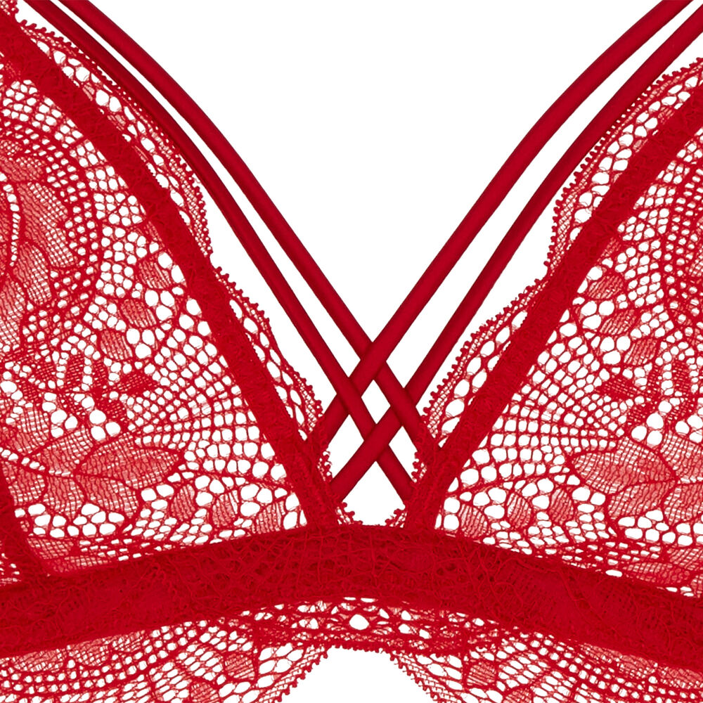 Soutien-gorge triangle en dentelle et liens satinés - rouge rouge.