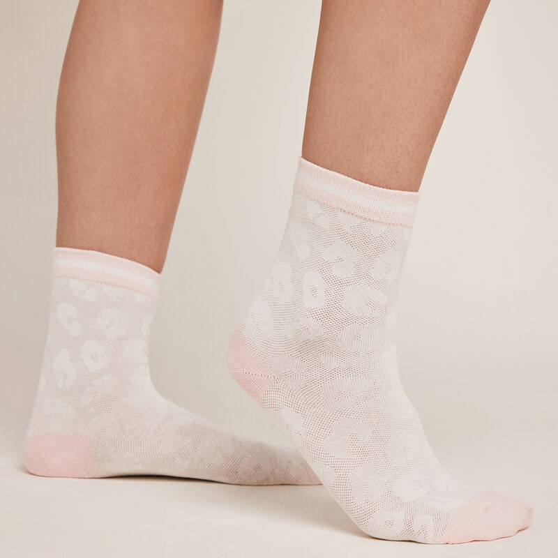 Chaussettes jacquard léopard - blanc Chaussettes jacquard léopard - blanc;