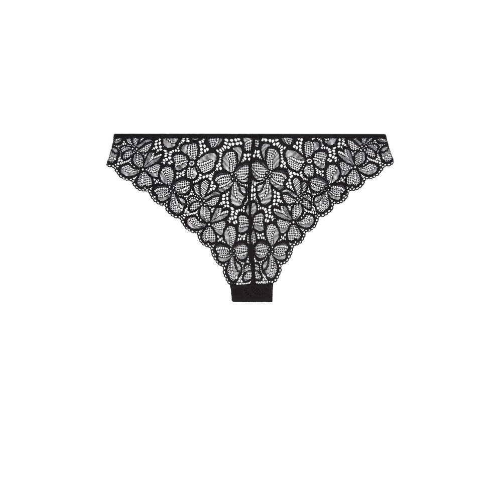 Tanga en dentelle détail nœud - noir noir.