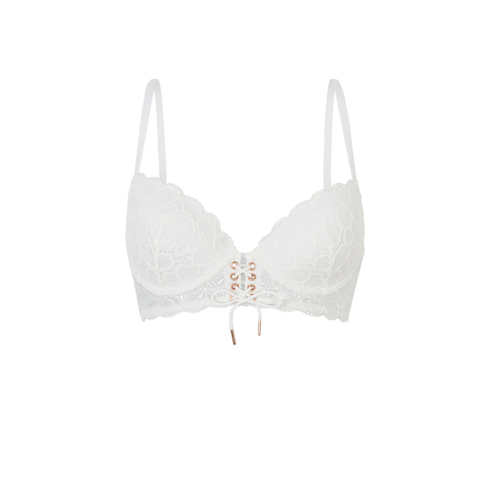 Soutien-gorge bustier ampli dentelle - blanc blanc.