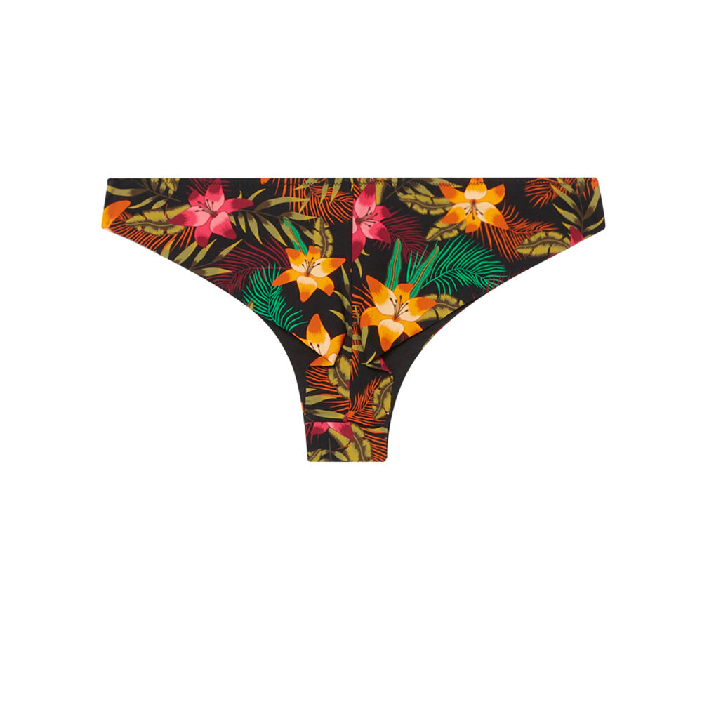 Bas de maillot de bain tanga à imprimé fleurs de tiaré - noir noir.