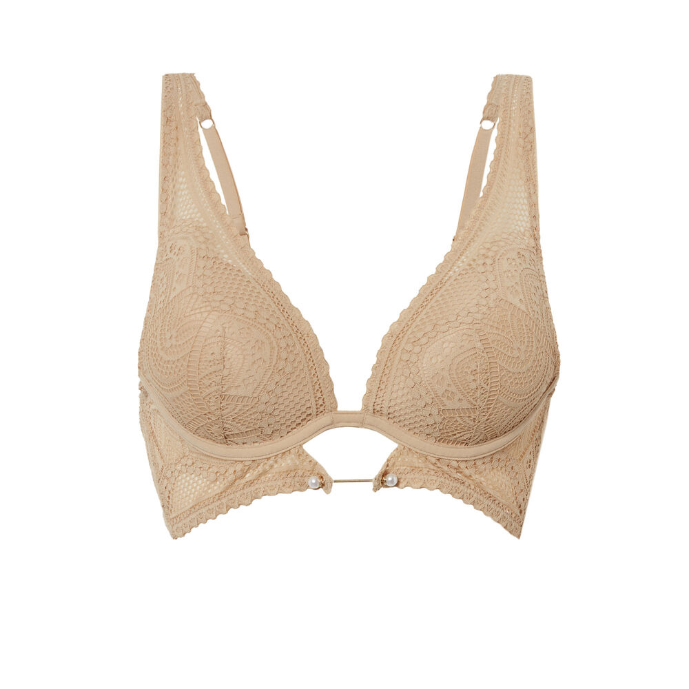Soutien-gorge foulard détail perle - beige beige.