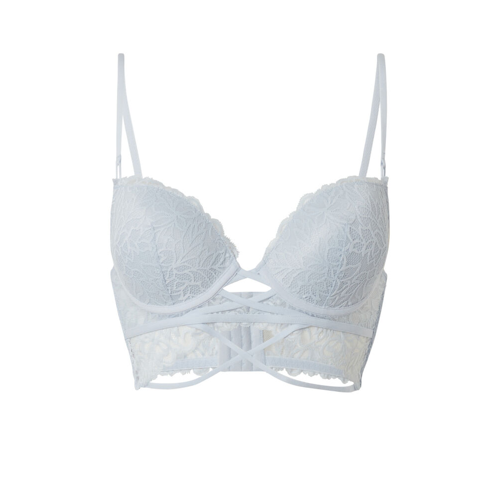 Soutien-gorge push-up à lien en dentelle - bleu bleu.