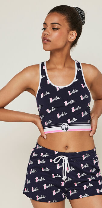 Top brassiere imprime logo barbie chambarbiz bleu marine.