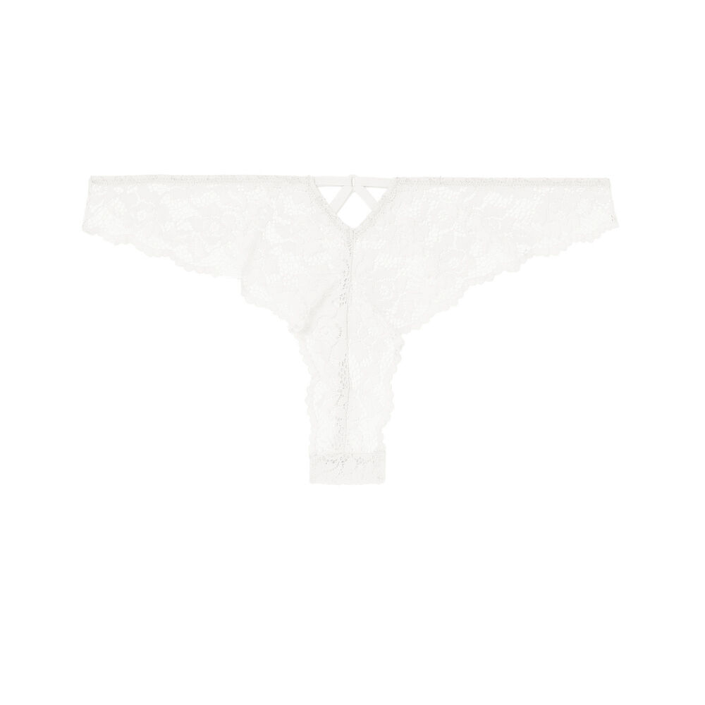 Tanga en dentelle fleurie - écru ecru.