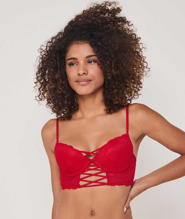 Soutien-gorge bustier push-up dentelle flirtiz rouge.