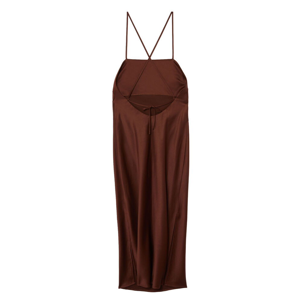 Robe mi longue satin dos lacé - marron marron.