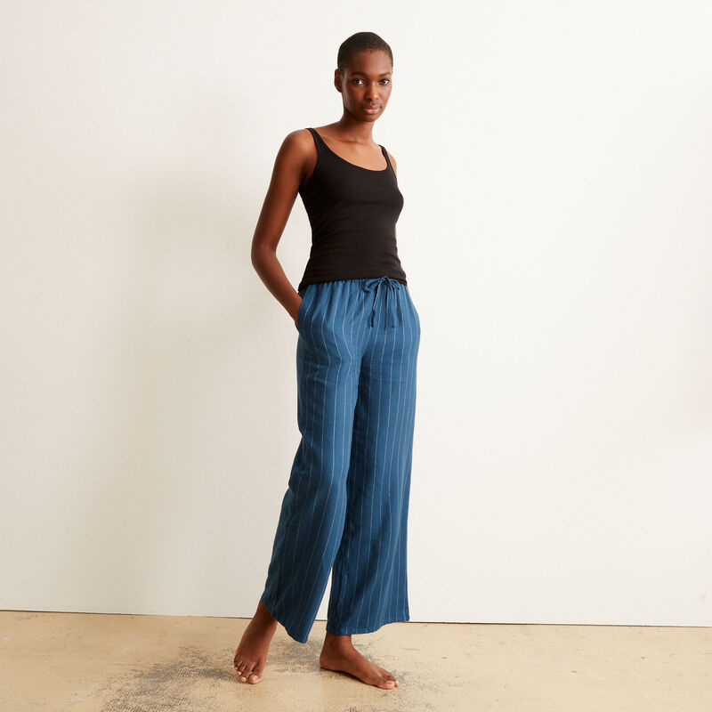 pantalon large en flanelle et rayures - bleu pantalon large en flanelle et rayures - bleu ;