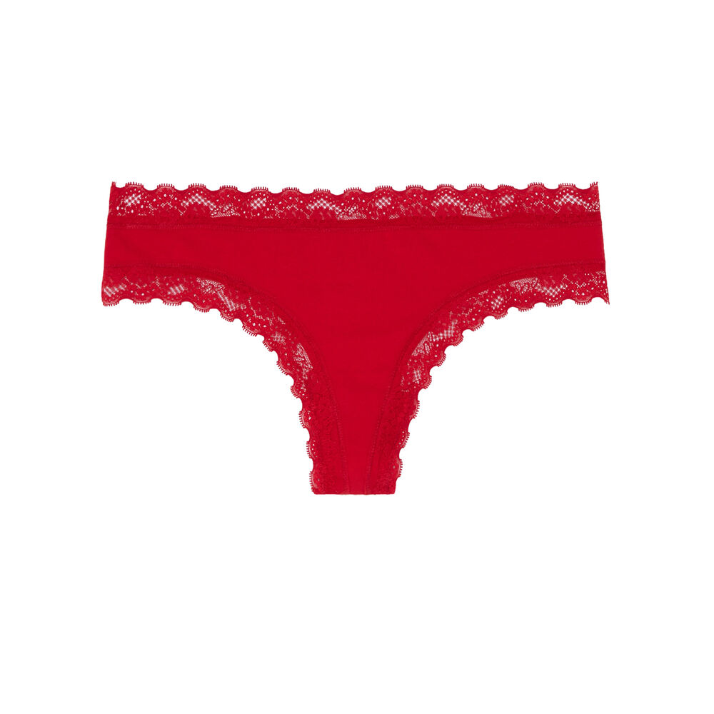 Shorty coton à détails dentelle - rouge rouge.