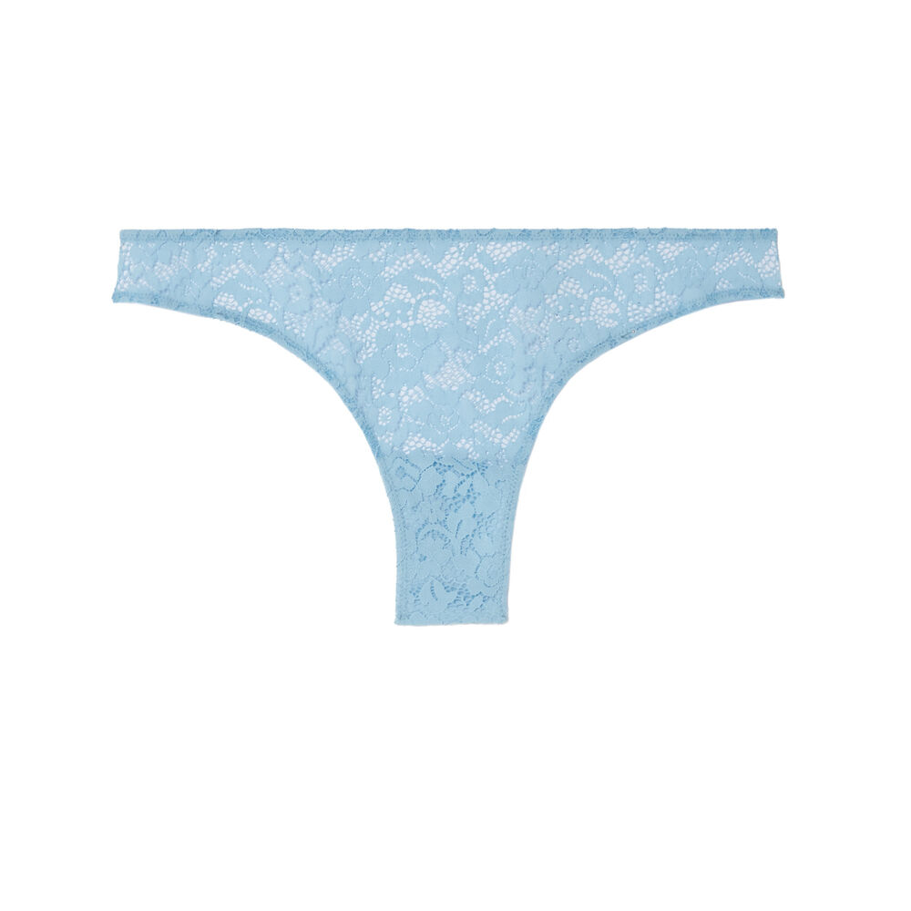 Tanga en dentelle fleurie - bleu bleu.