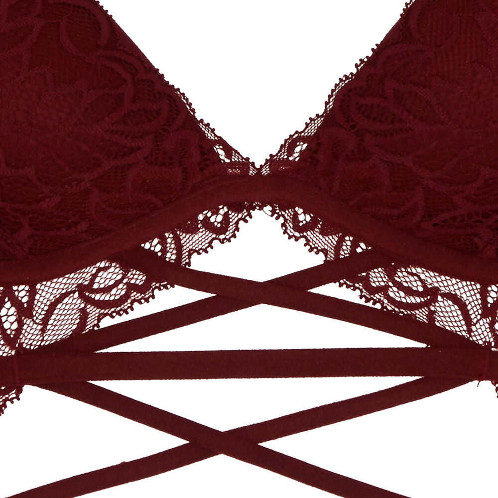 Soutien-gorge triangle en dentelle à liens - bordeaux bordeaux.