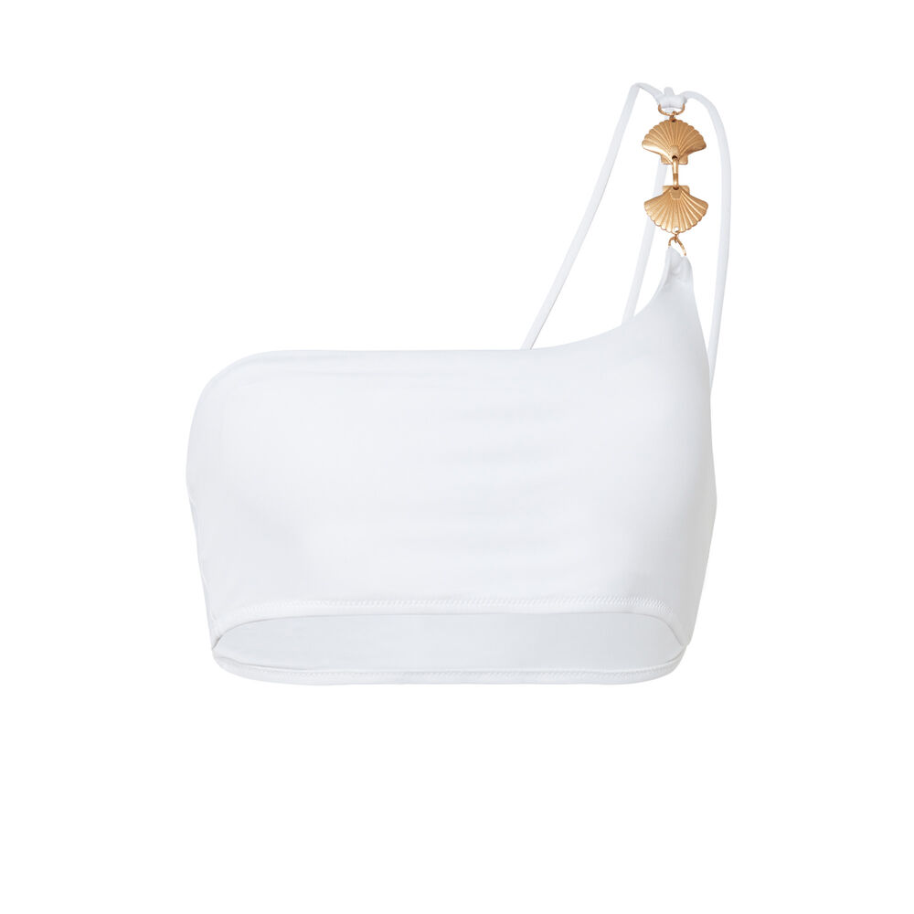 Haut de maillot asymétrique bretelle bijou coquillage - blanc blanc.