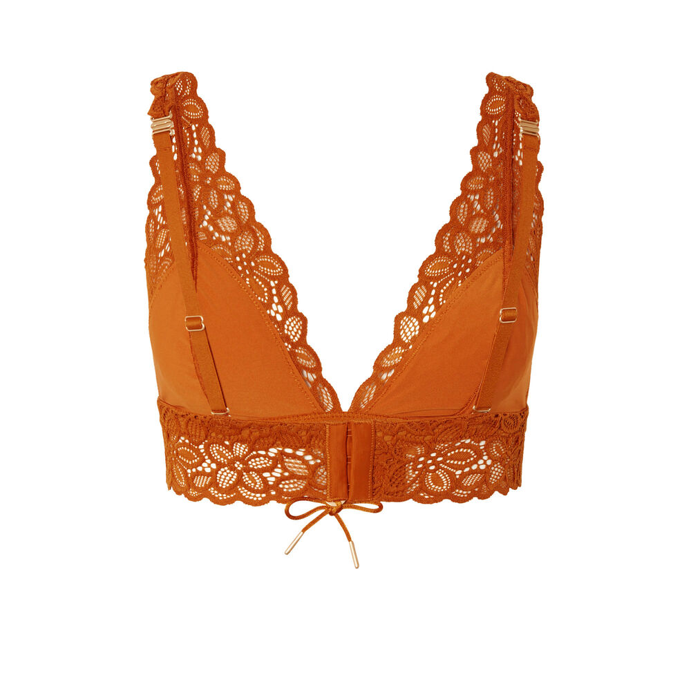 Soutien-gorge triangle en dentelle fleurie détail noeud - marron marron.