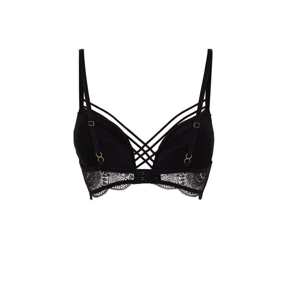 Soutien-gorge push up en dentelle et liens satinés - noir noir.
