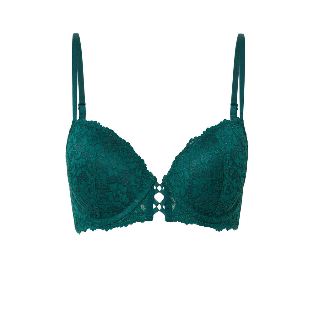 Soutien-gorge push-up en dentelle fleurie - sapin vert.