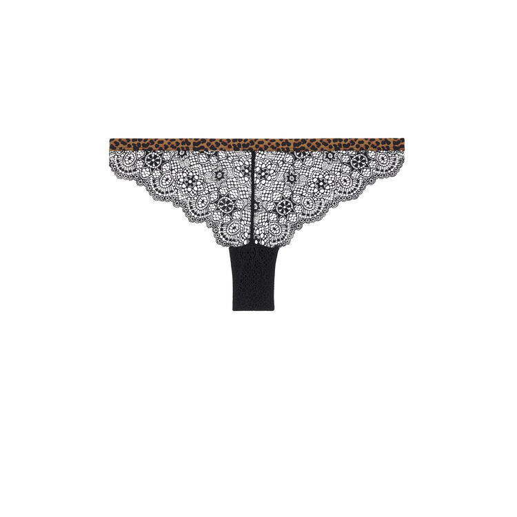Tanga en dentelle print léopard leopoldiz noir.