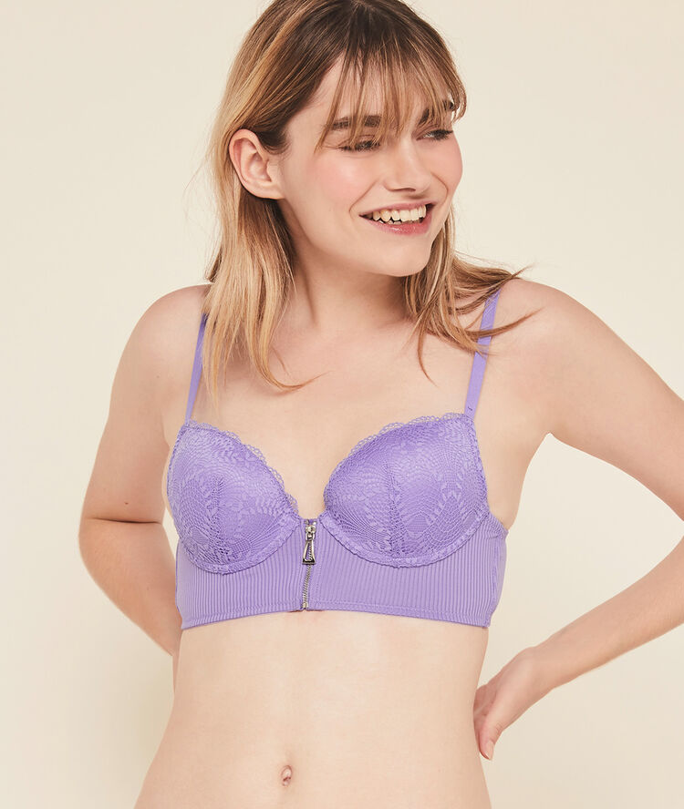 Soutien-gorge bustier push micro/dentelle microribiz lavande.