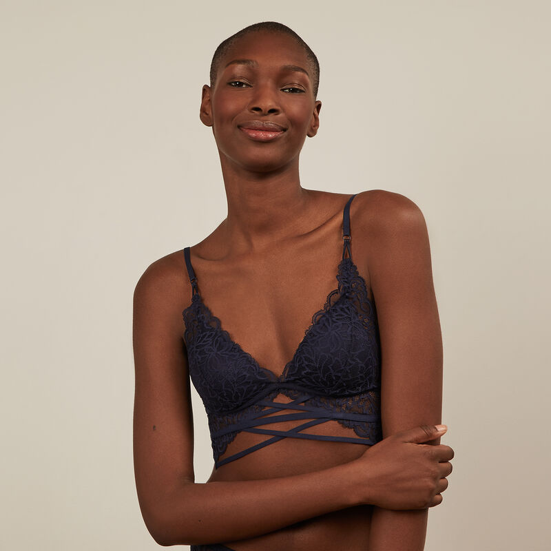 soutien-gorge triangle en dentelle à liens - bleu marine soutien-gorge triangle en dentelle à liens - bleu marine;