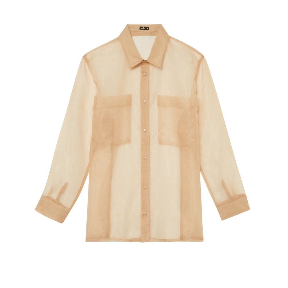Chemise longue transparente en tulle - beige beige.