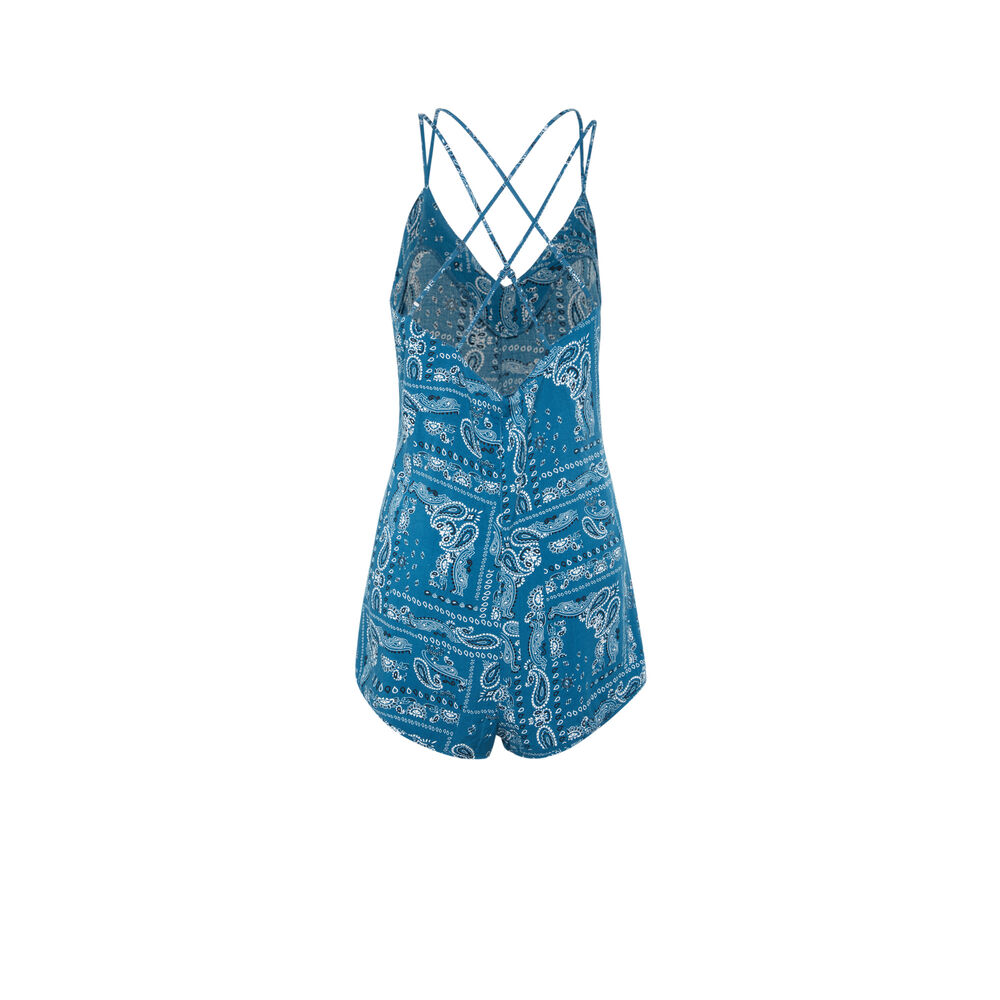 Combishort bretelles fines imprimé bandana - bleu bleu.