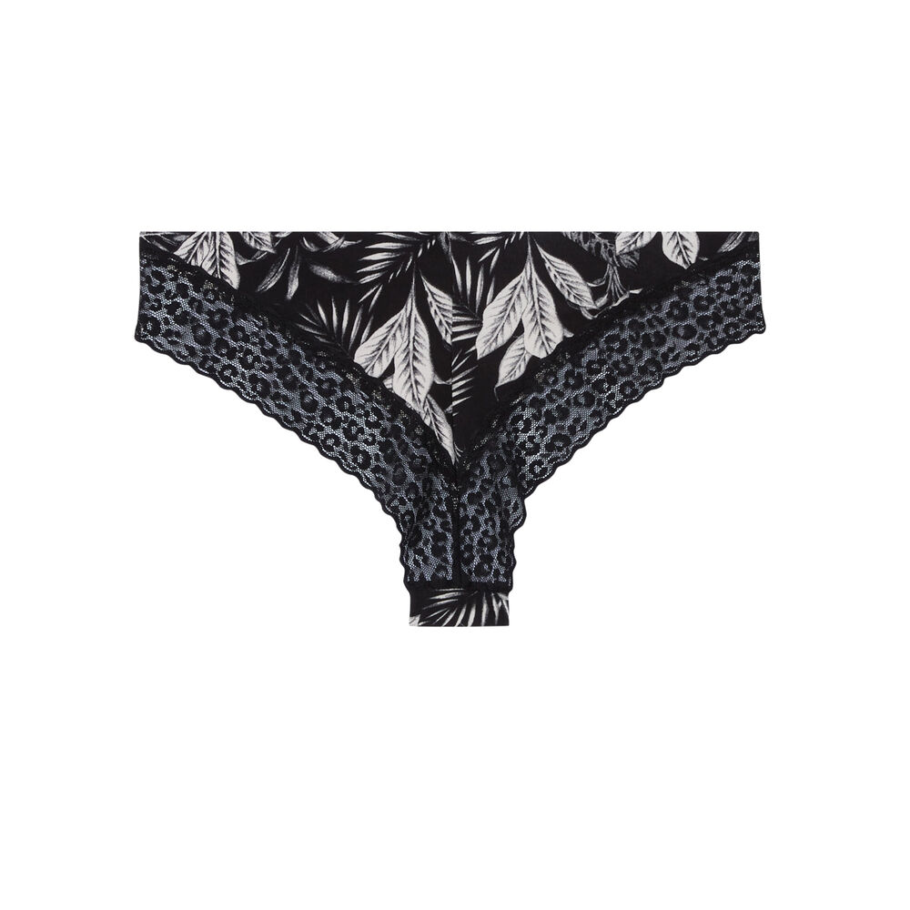 Tanga en coton uni - noir noir.