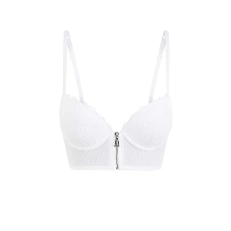 Soutien-gorge bustier push micro/dentelle microribiz blanc.