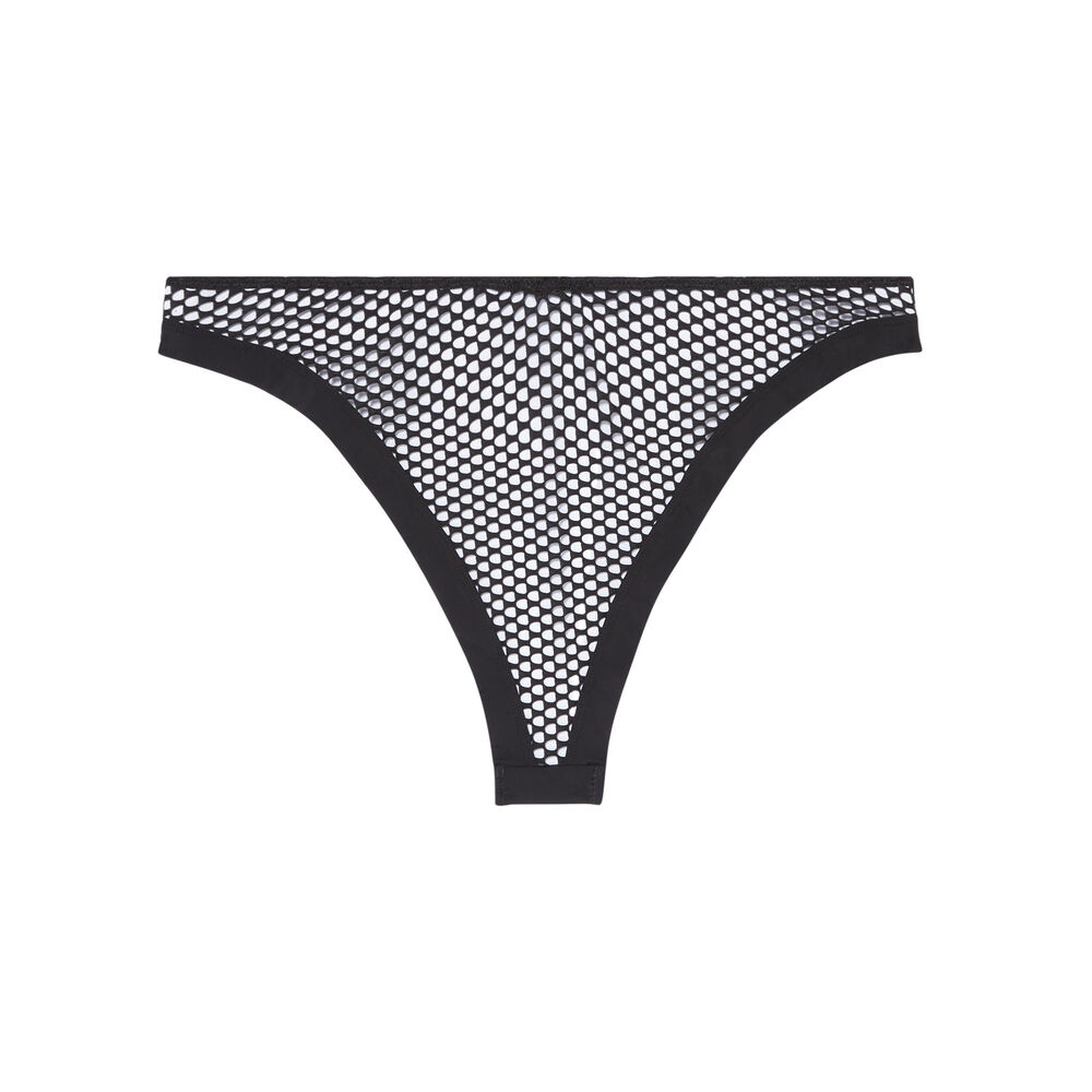 Tanga en dentelle ajourée - noir noir.