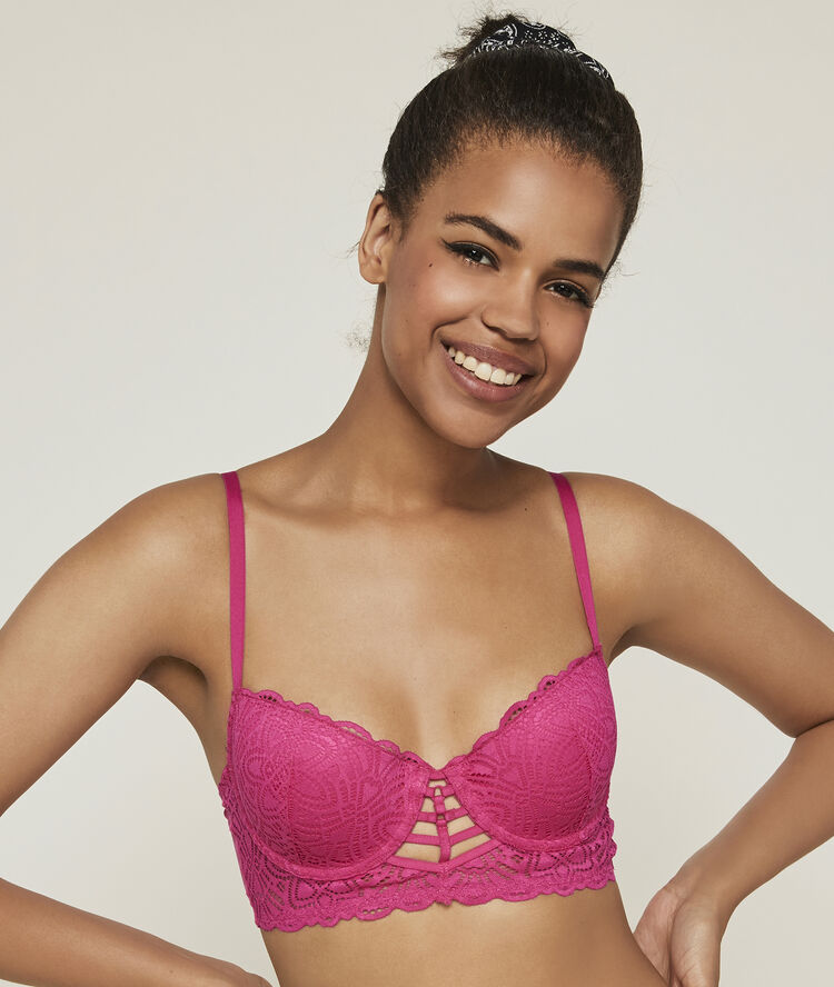 Soutien-gorge bustier push dentelle et bandings marceliz fushia.