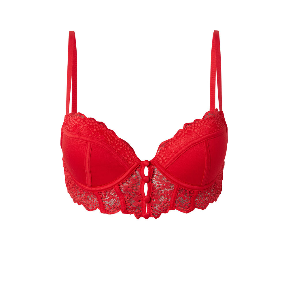 Soutien-gorge push-up texturé à détail boutons - rouge rouge.